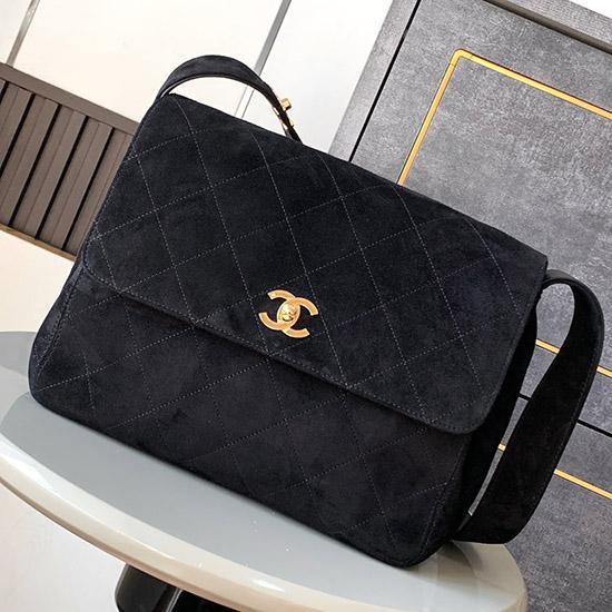 Chanel Suede Flap Shoulder Bag Black A99935