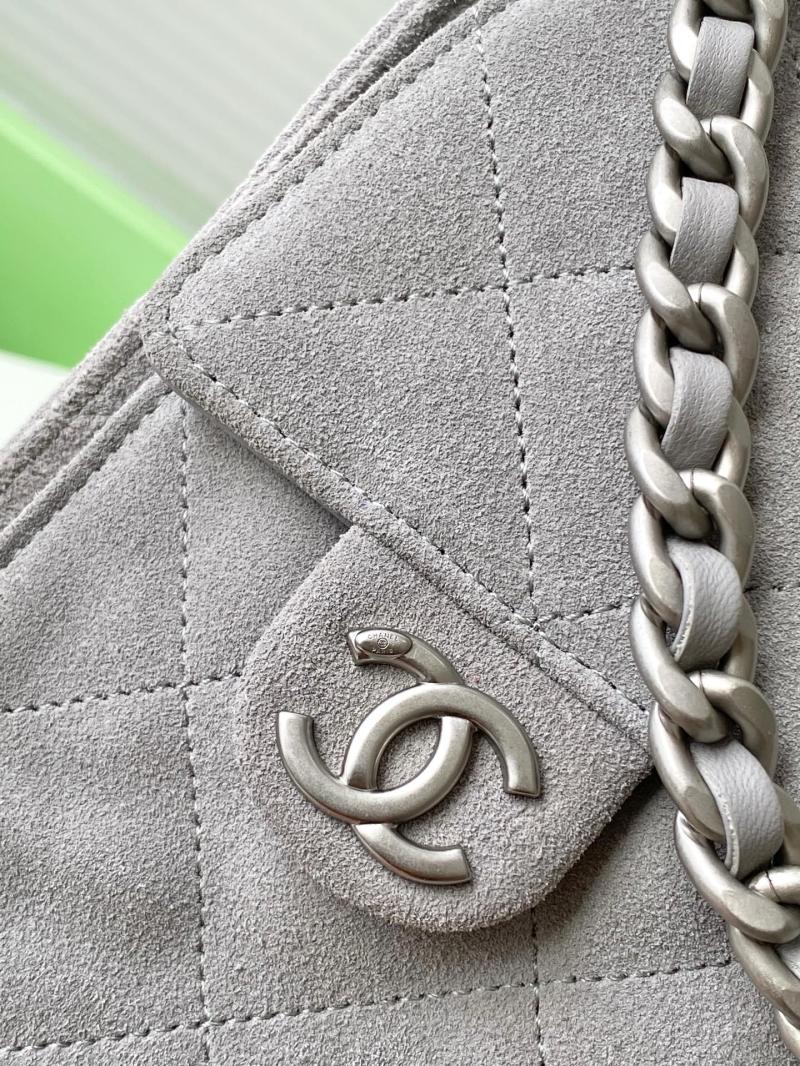 Chanel Suede Shoulder Bag Grey AS5303