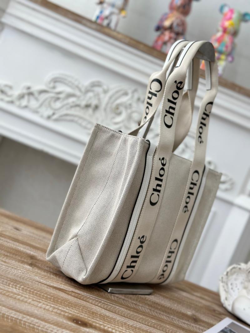 Chloe Woody tote bag in Cotton Canvas White C7565