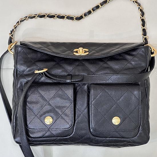 Large Chanel Hobo Handbag Black AS5385