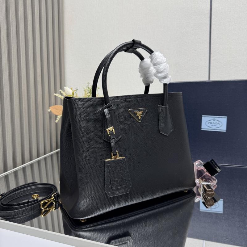 Large Saffiano Leather Prada Double Bag Black 1BG775