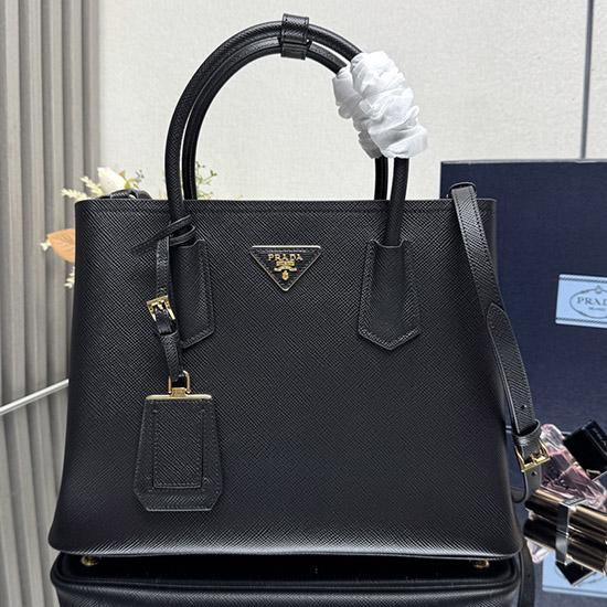 Large Saffiano Leather Prada Double Bag Black 1BG775