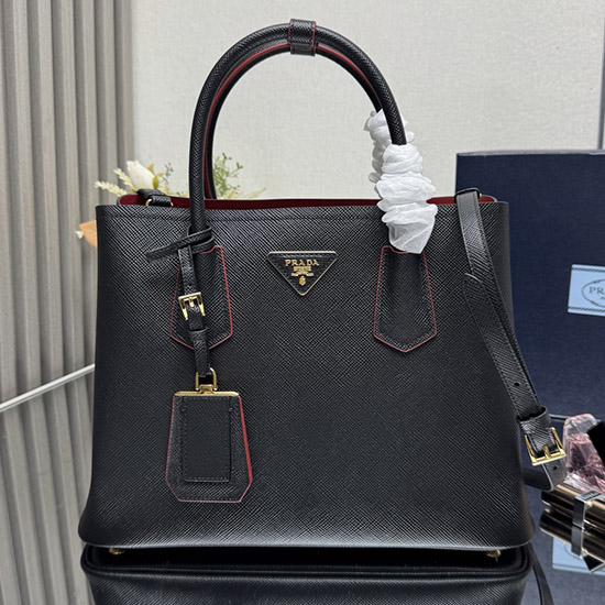 Large Saffiano Leather Prada Double Bag Black with Red 1BG775