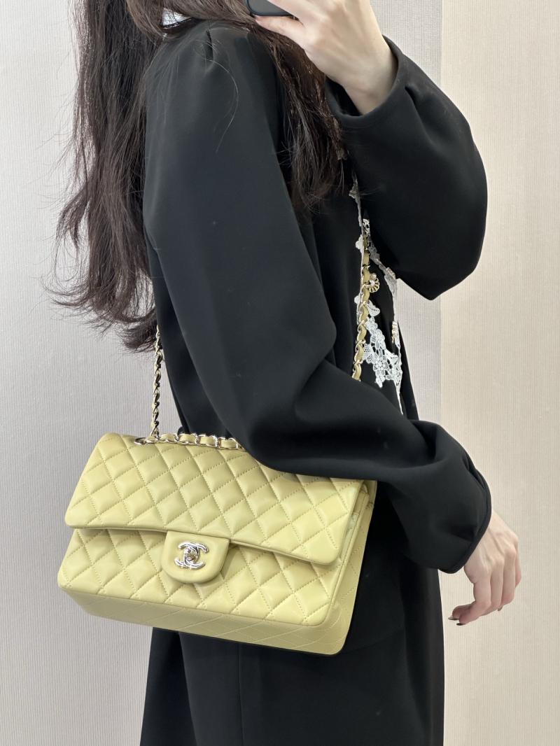 Medium Chanel Lambskin Flap Bag Yellow A01112