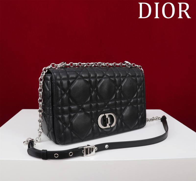 Medium Soft Dior Caro Bag Black with Silver M9253