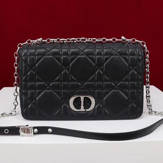 Medium Soft Dior Caro Bag Black with Silver M9253
