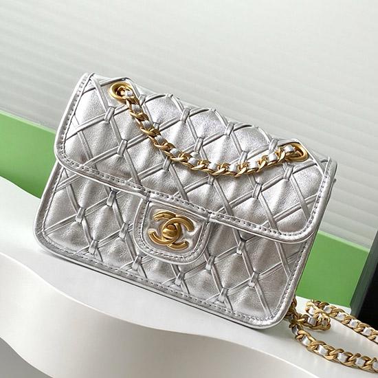 Mini Chanel Calfskin Flap Bag Silver AS4797