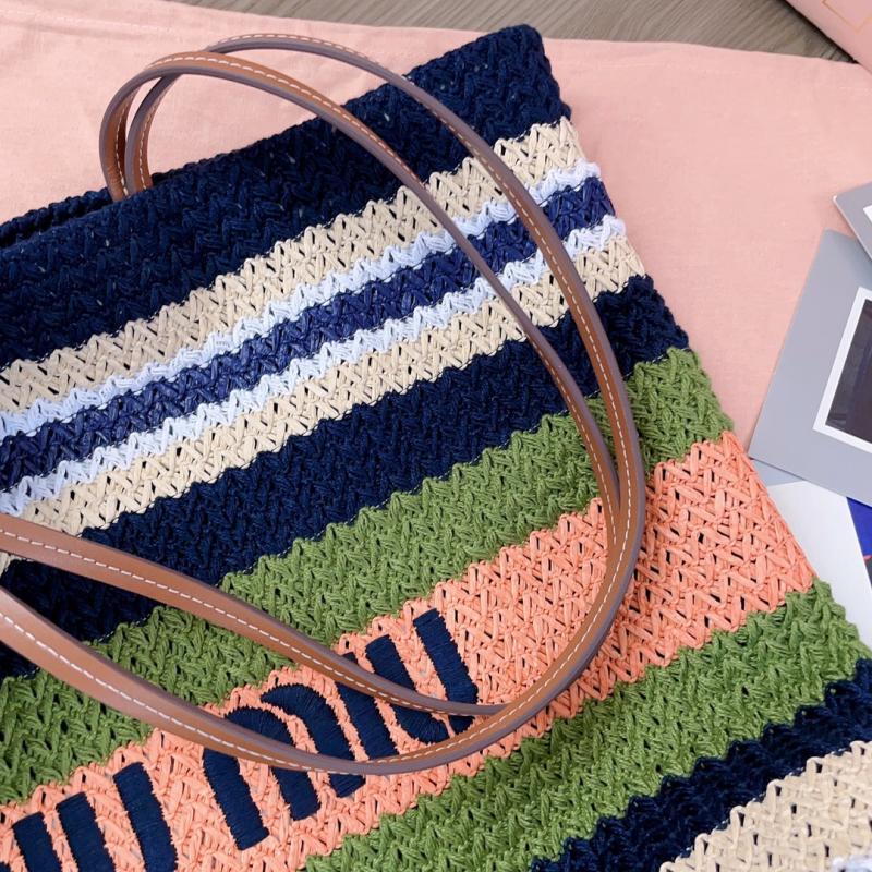 Miu Miu Raffia Crochet Tote Bag Navy Green 5BG228