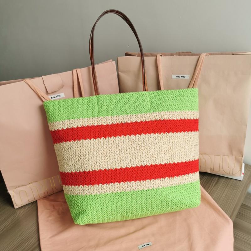 Miu Miu Raffia-effect woven tote bag Green 5BG228