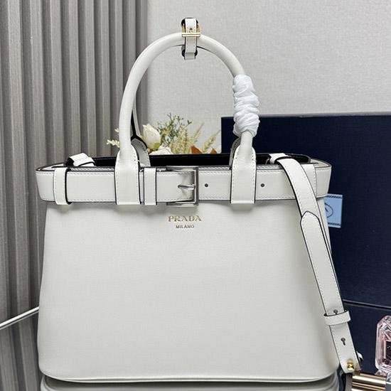 Prada Buckle Small Leather Handbag White 1BA434
