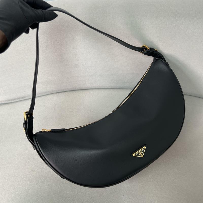 Prada Demi-lune large leather shoulder bag Black 1BC255
