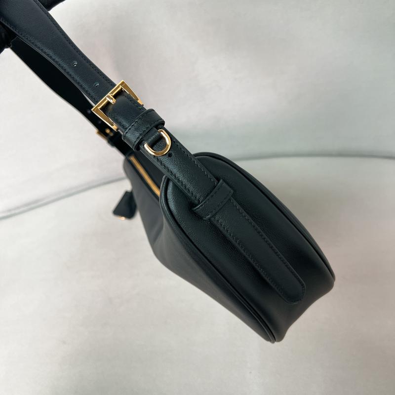 Prada Demi-lune large leather shoulder bag Black 1BC255