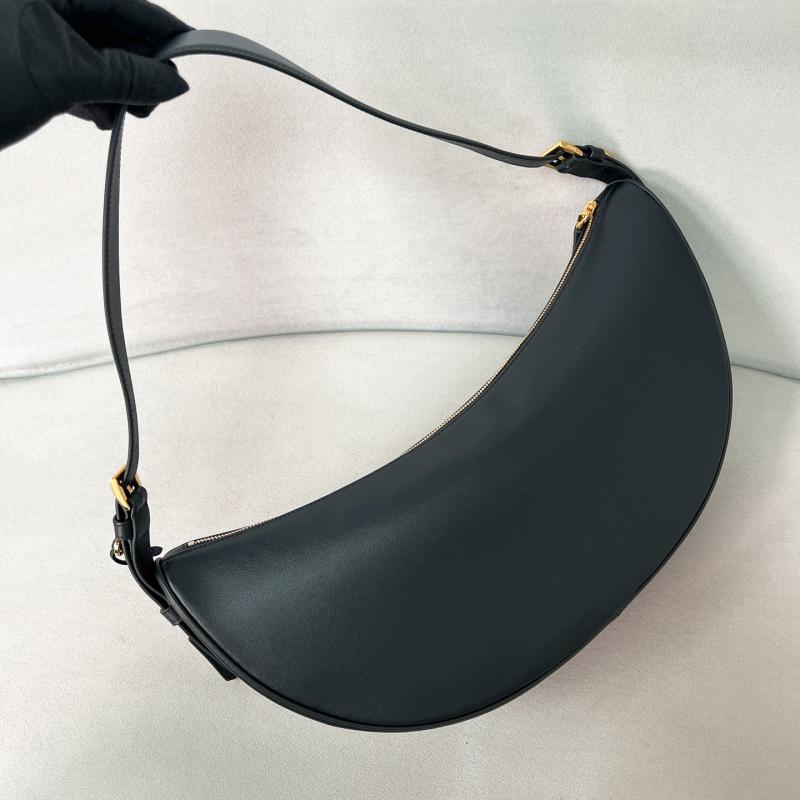 Prada Demi-lune large leather shoulder bag Black 1BC255