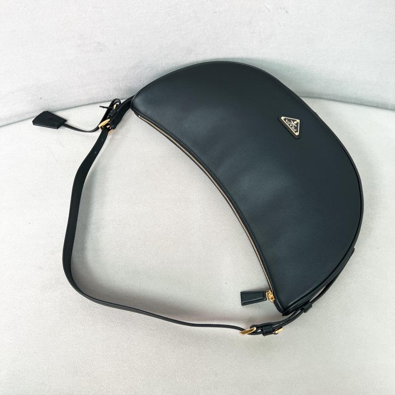 Prada Demi-lune large leather shoulder bag Black 1BC255