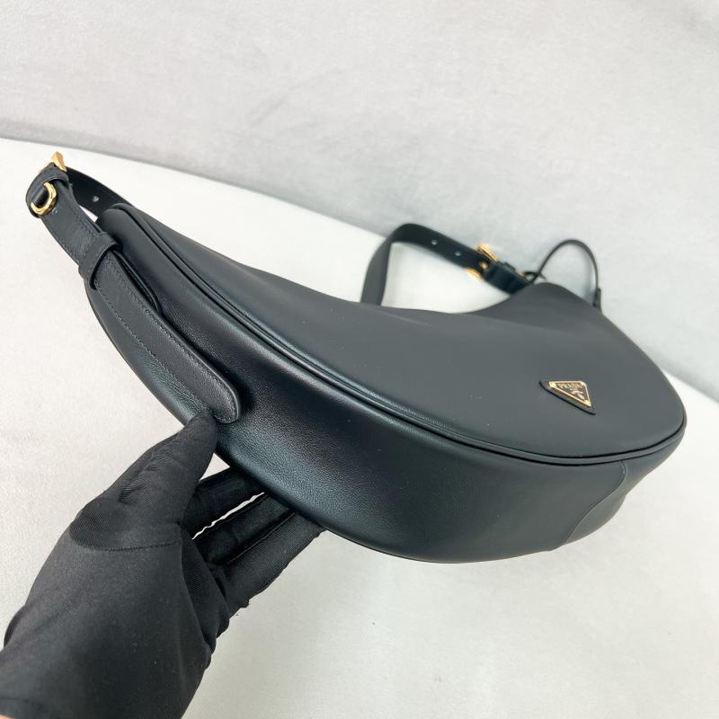 Prada Demi-lune large leather shoulder bag Black 1BC255