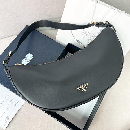 Prada Demi-lune large leather shoulder bag Black 1BC255