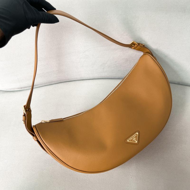 Prada Demi-lune large leather shoulder bag Brown 1BC255