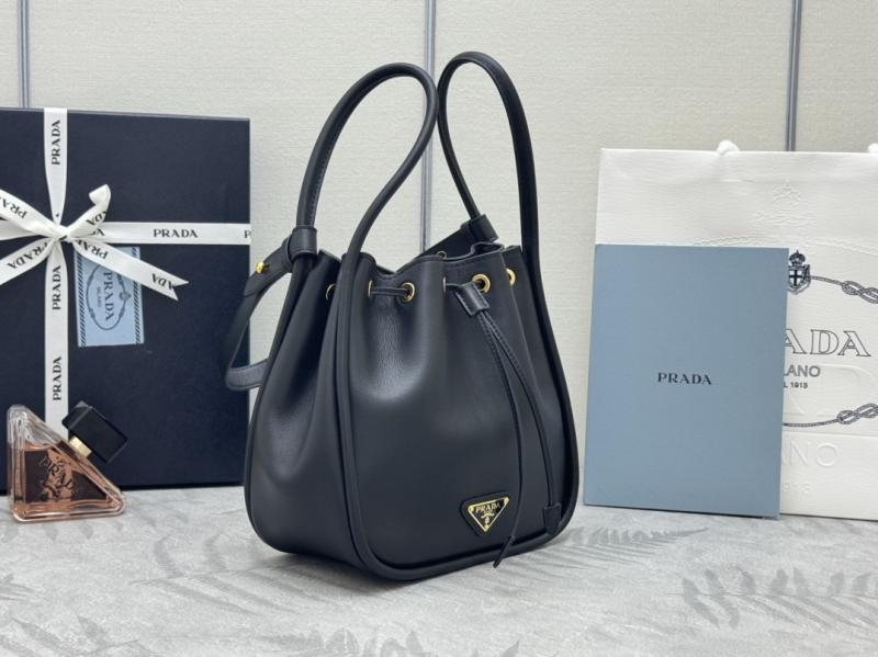 Prada Leather Bucket Bag Black 1BE087