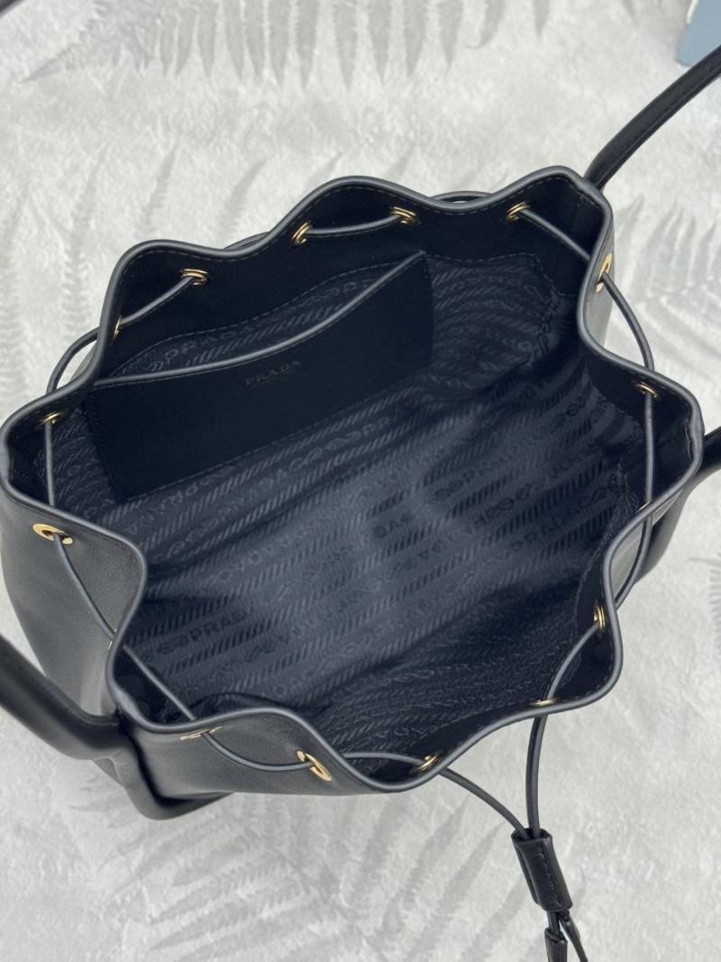 Prada Leather Bucket Bag Black 1BE087