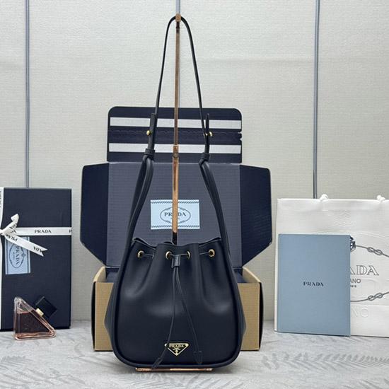Prada Leather Bucket Bag Black 1BE087