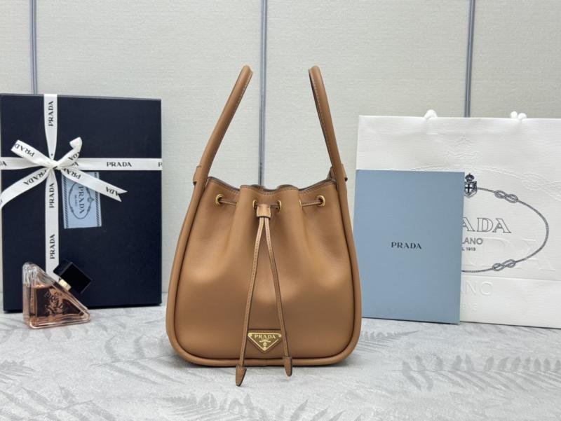 Prada Leather Bucket Bag Camel 1BE087