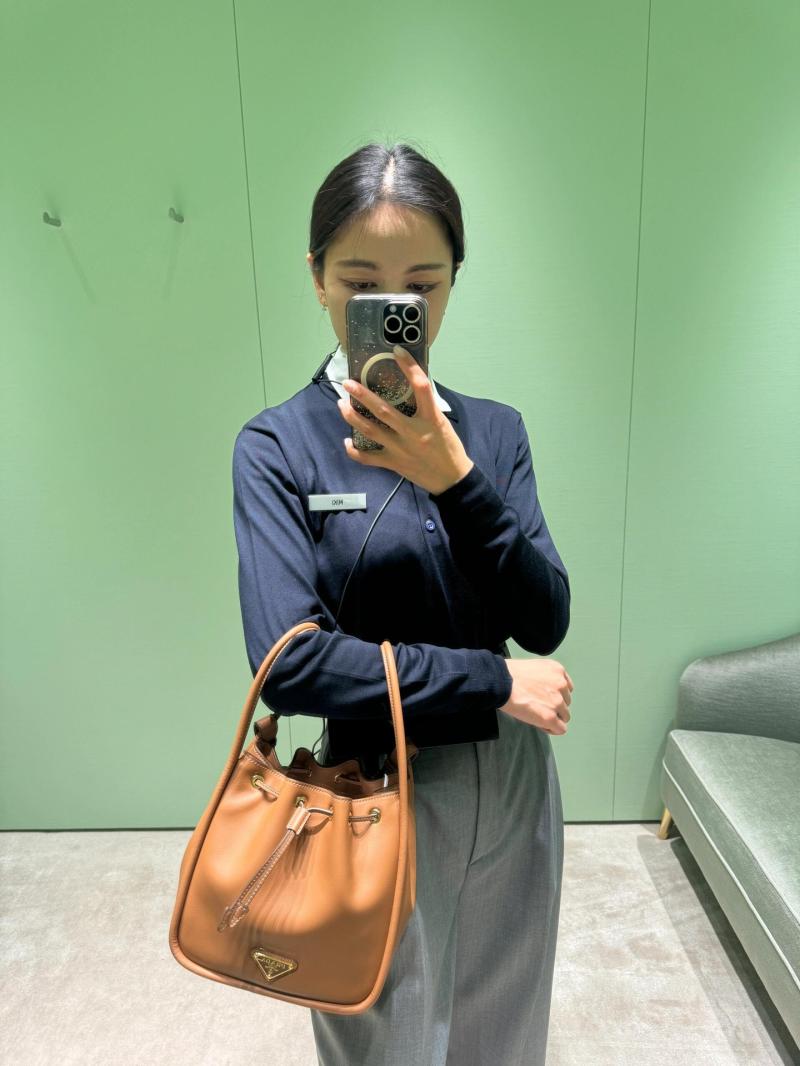 Prada Leather Bucket Bag Camel 1BE087
