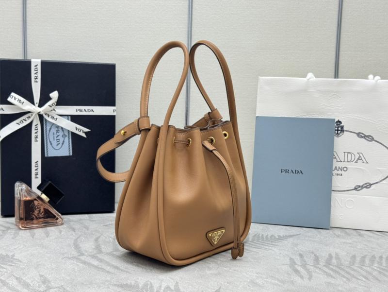 Prada Leather Bucket Bag Camel 1BE087