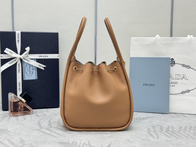 Prada Leather Bucket Bag Camel 1BE087