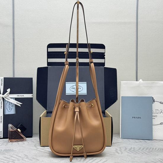 Prada Leather Bucket Bag Camel 1BE087