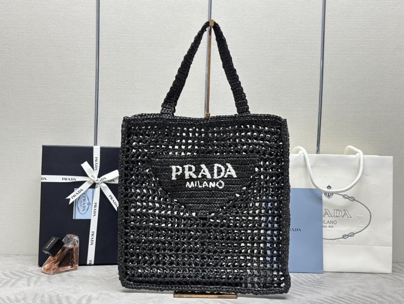 Prada Raffia Crochet tote bag Black 1BG393