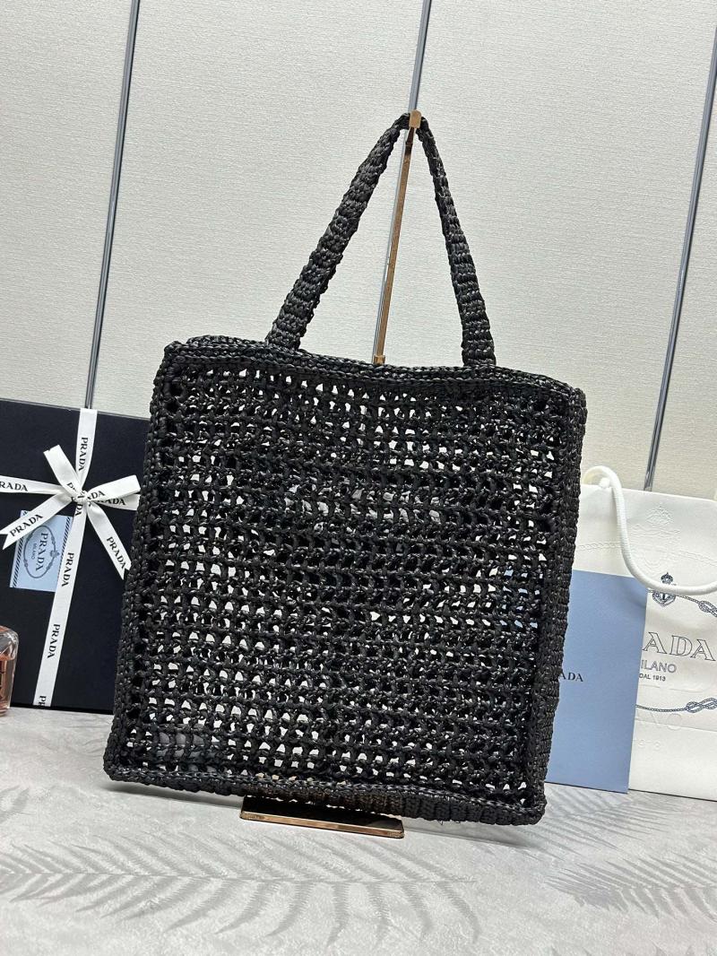 Prada Raffia Crochet tote bag Black 1BG393