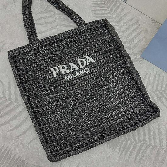 Prada Raffia Crochet tote bag Black 1BG393