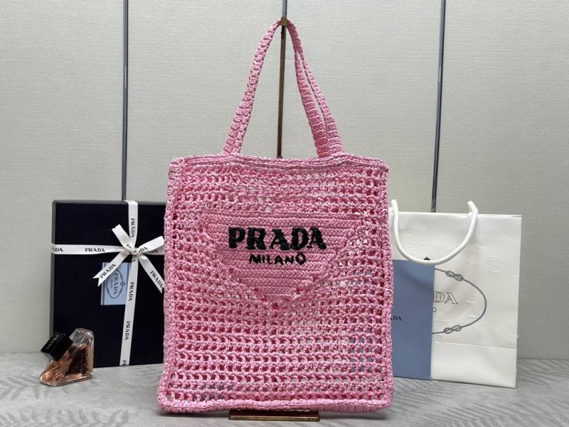 Prada Raffia Crochet tote bag Pink1BG393
