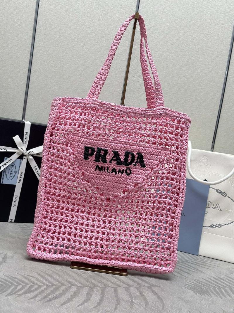 Prada Raffia Crochet tote bag Pink1BG393