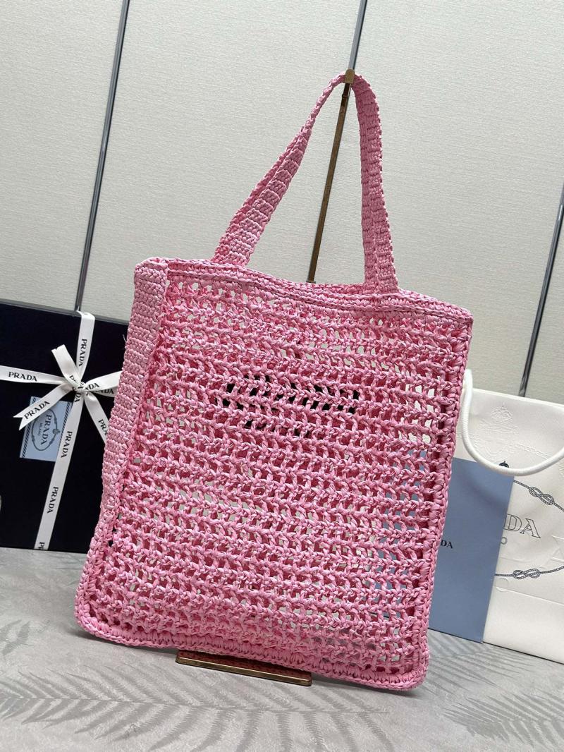 Prada Raffia Crochet tote bag Pink1BG393
