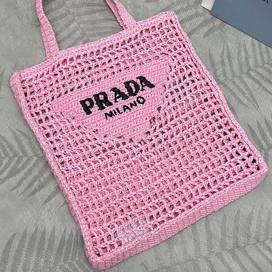Prada Raffia Crochet tote bag Pink1BG393