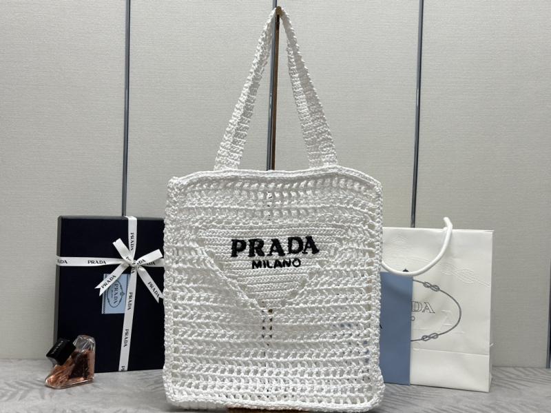 Prada Raffia Crochet tote bag White 1BG393