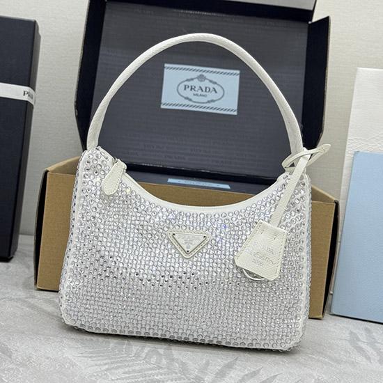 Prada Re-Edition 2000 mini-bag with crystals White 1NE515