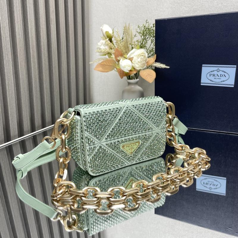 Prada Satin Mini-bag With Crystals Green 1BD329