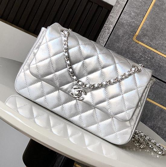 Small Chanel Flap Bag Silver AS54850
