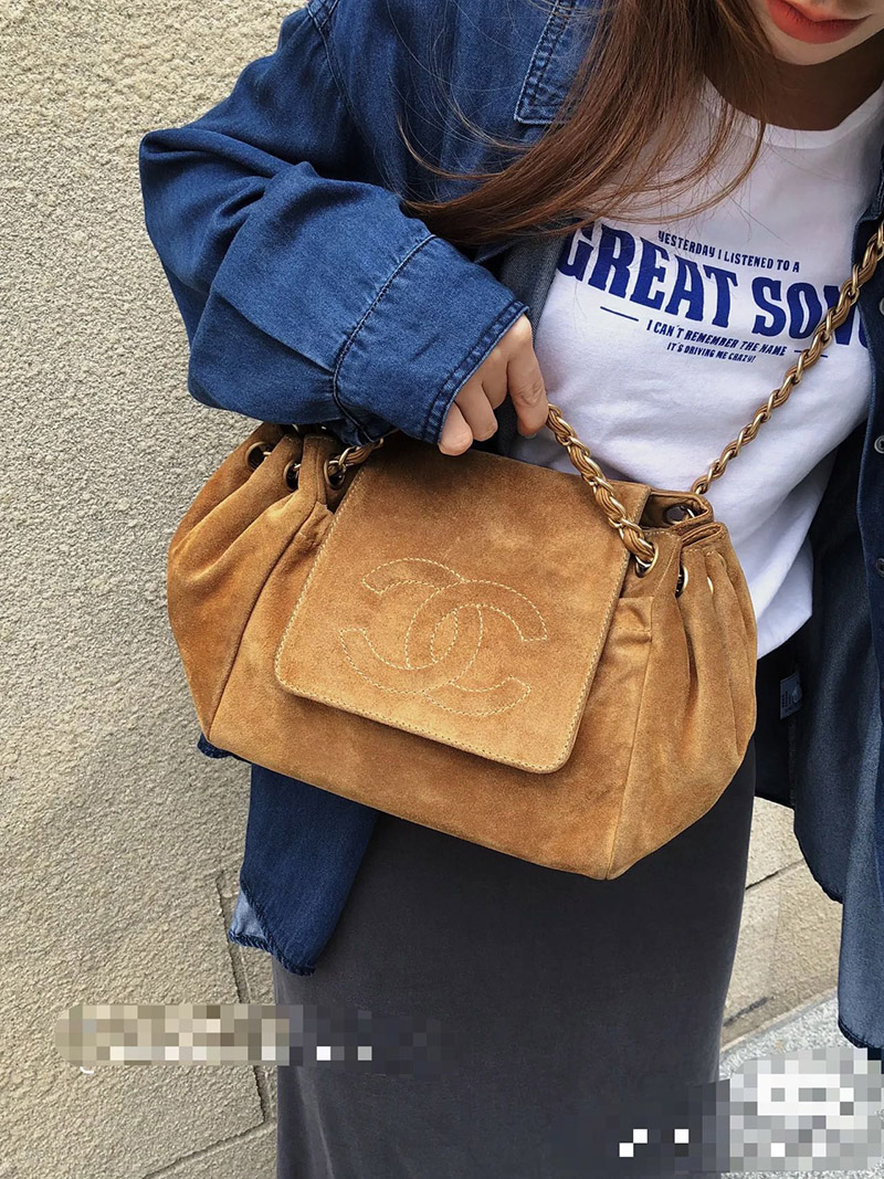 Small Chanel Vintage CC Accordion Bag Brown AS2020