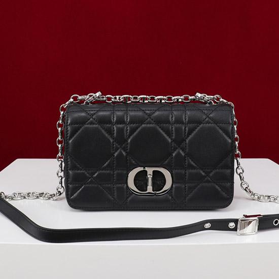 Small Soft Dior Caro Bag Black with Silver M9252