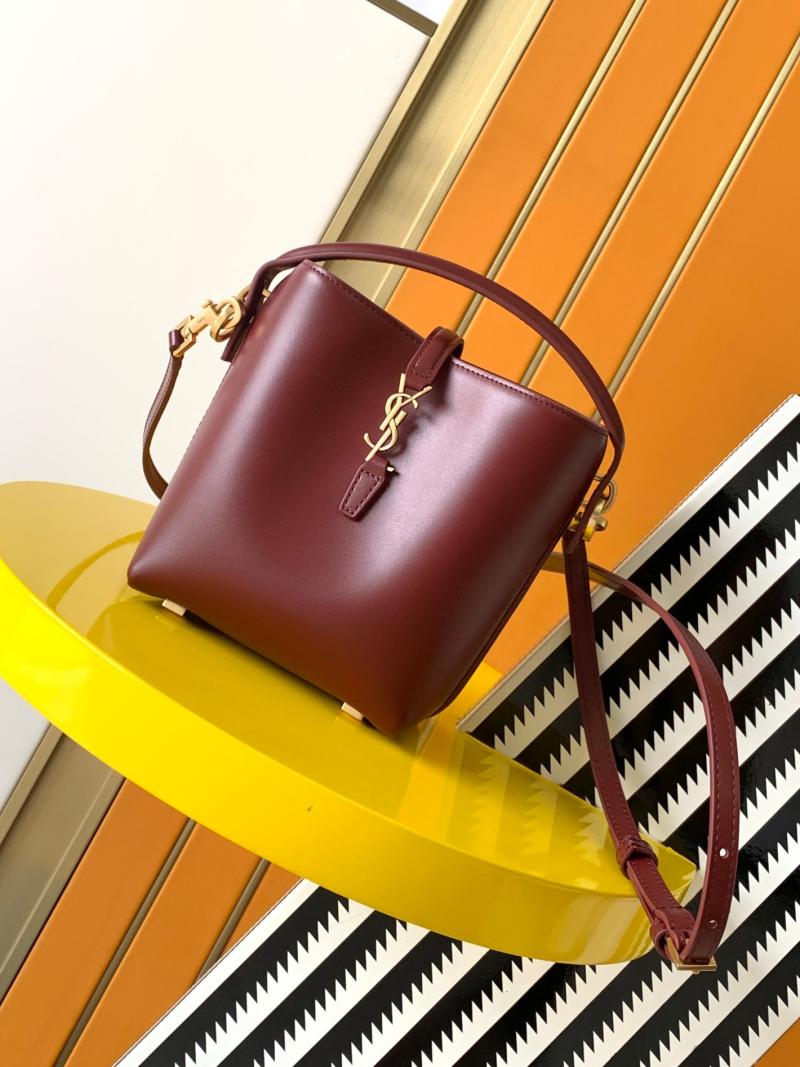 YSL Small Le 37 Leather Bucket Bag Red 749036