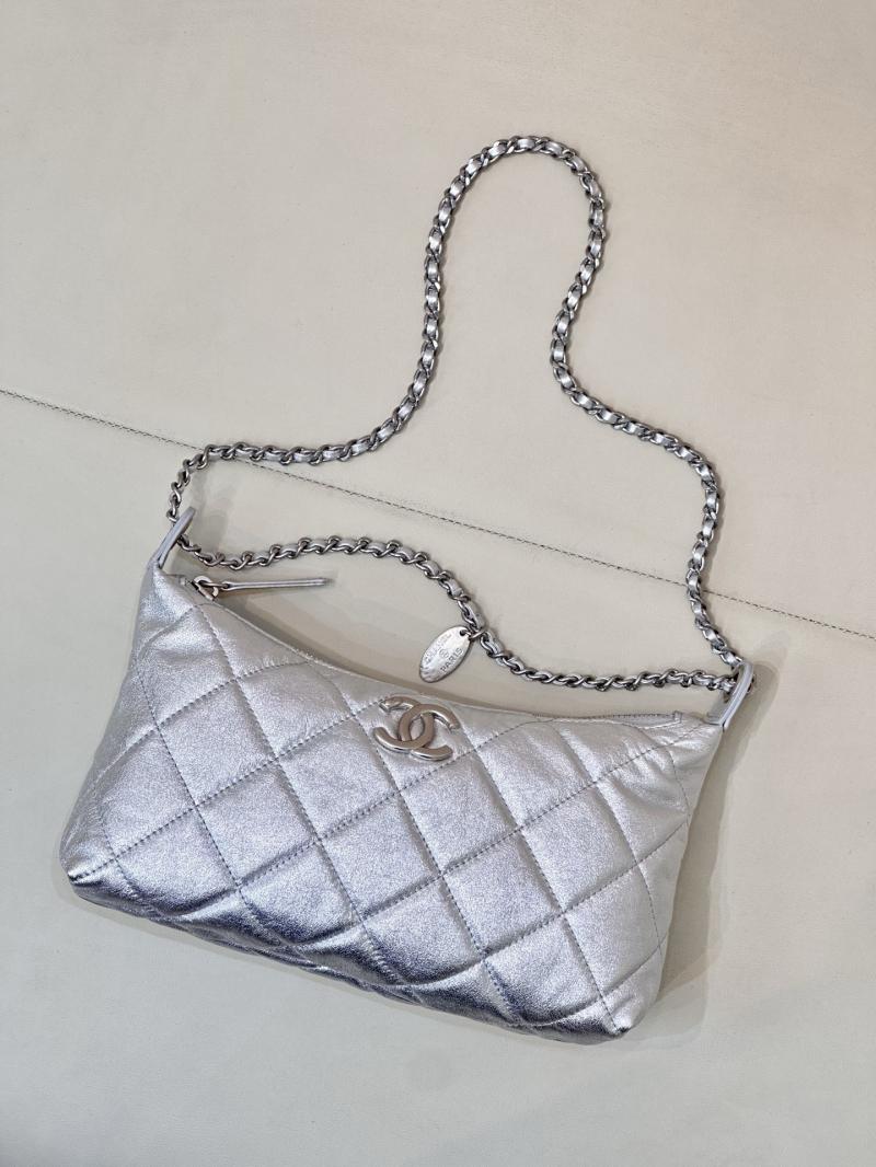 Chanel Calfskin Hobo Handbag Silver AS5528