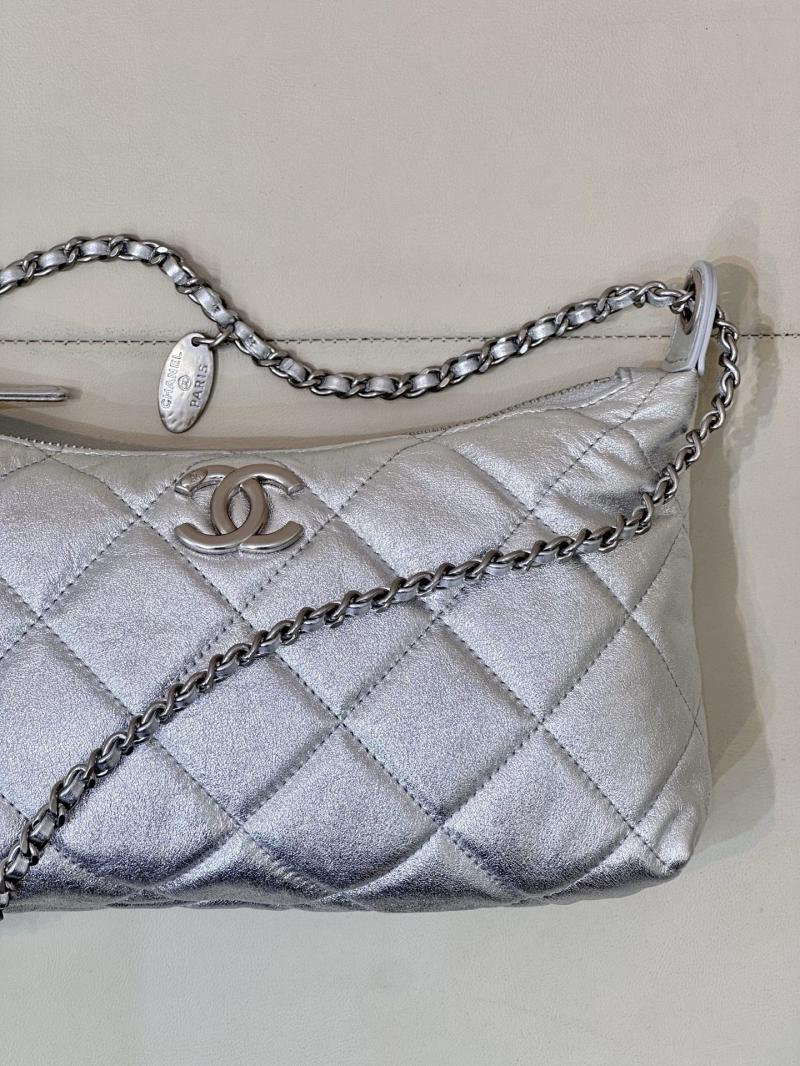 Chanel Calfskin Hobo Handbag Silver AS5528