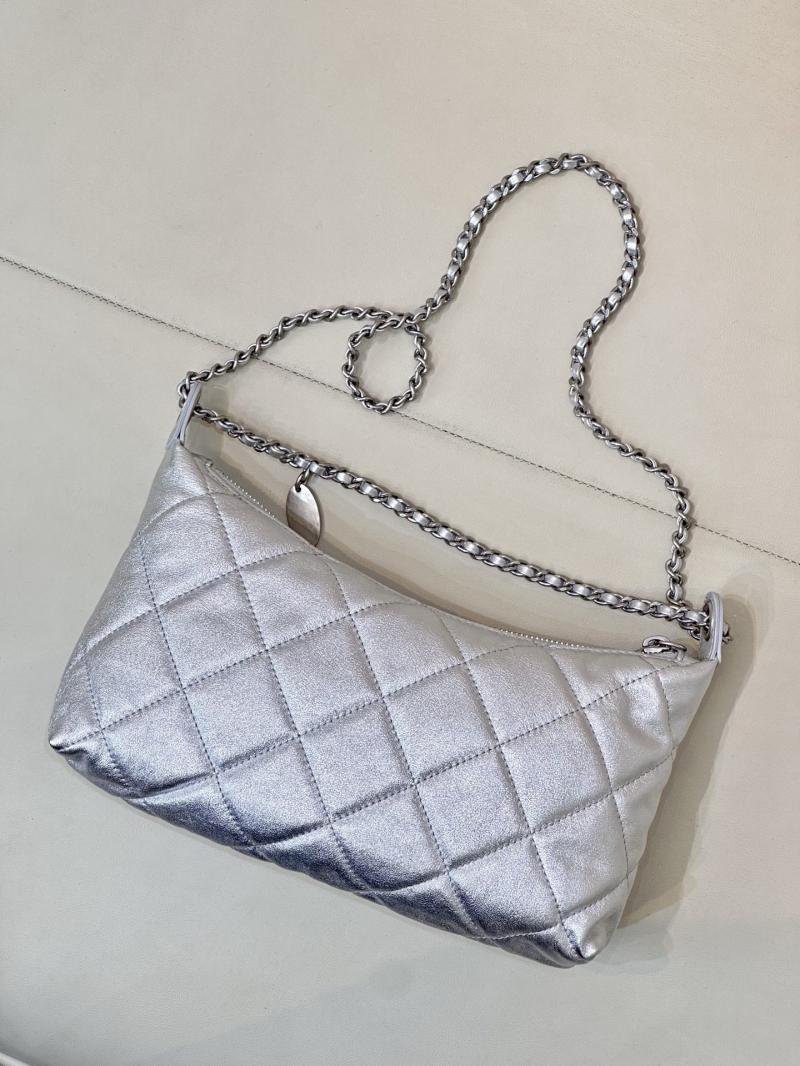 Chanel Calfskin Hobo Handbag Silver AS5528