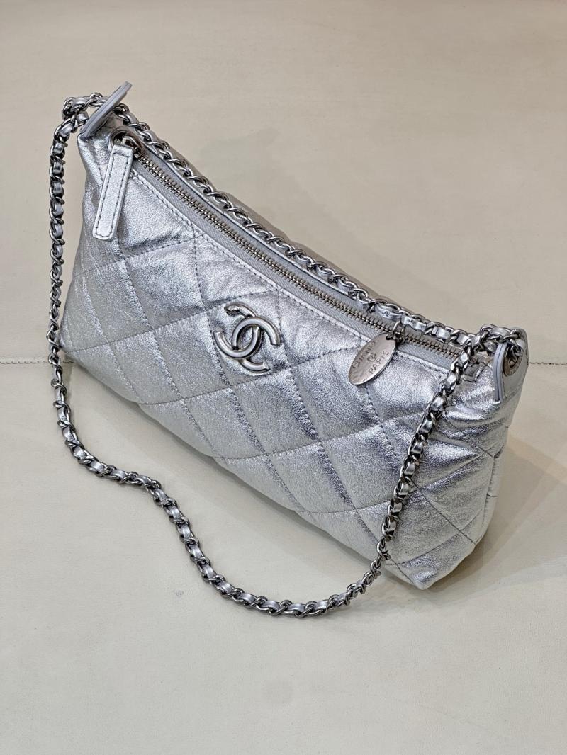 Chanel Calfskin Hobo Handbag Silver AS5528