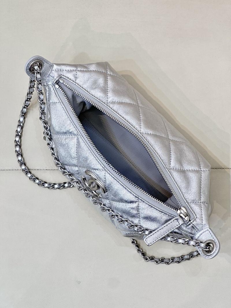 Chanel Calfskin Hobo Handbag Silver AS5528