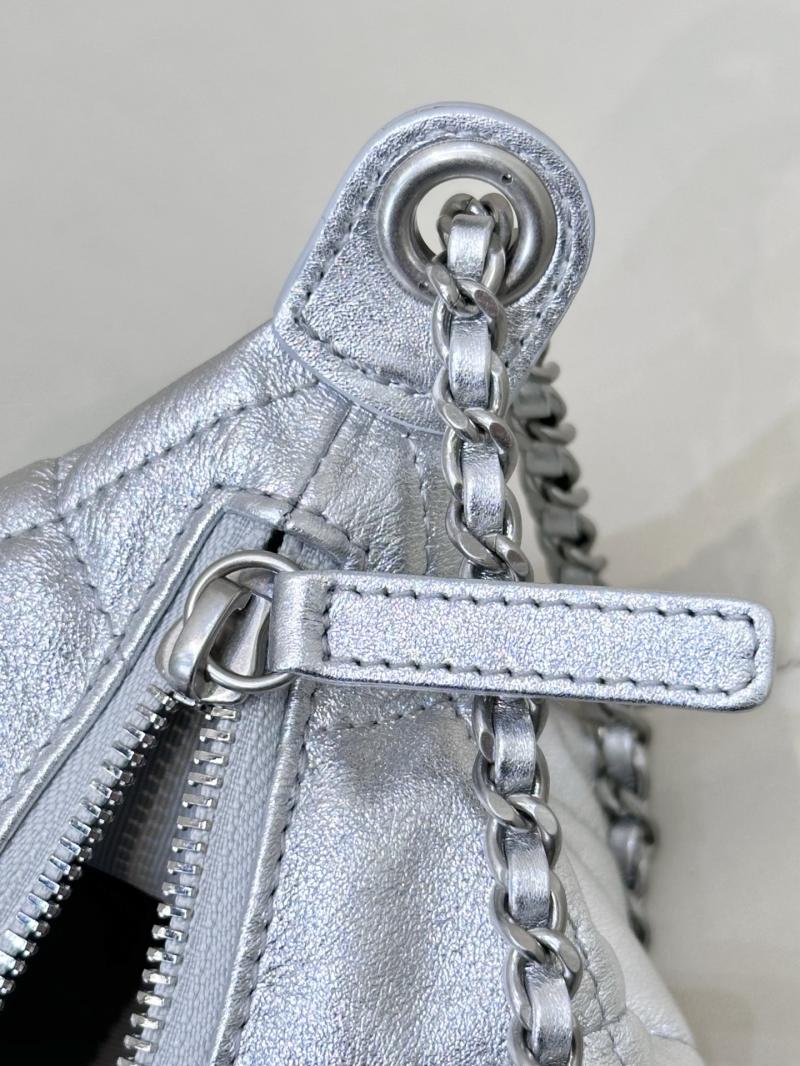 Chanel Calfskin Hobo Handbag Silver AS5528