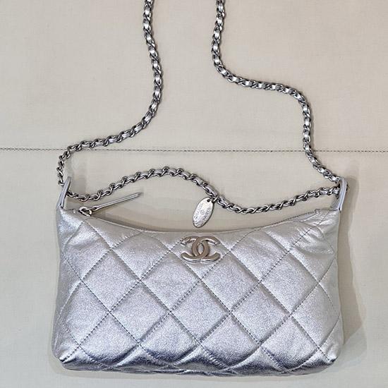 Chanel Calfskin Hobo Handbag Silver AS5528